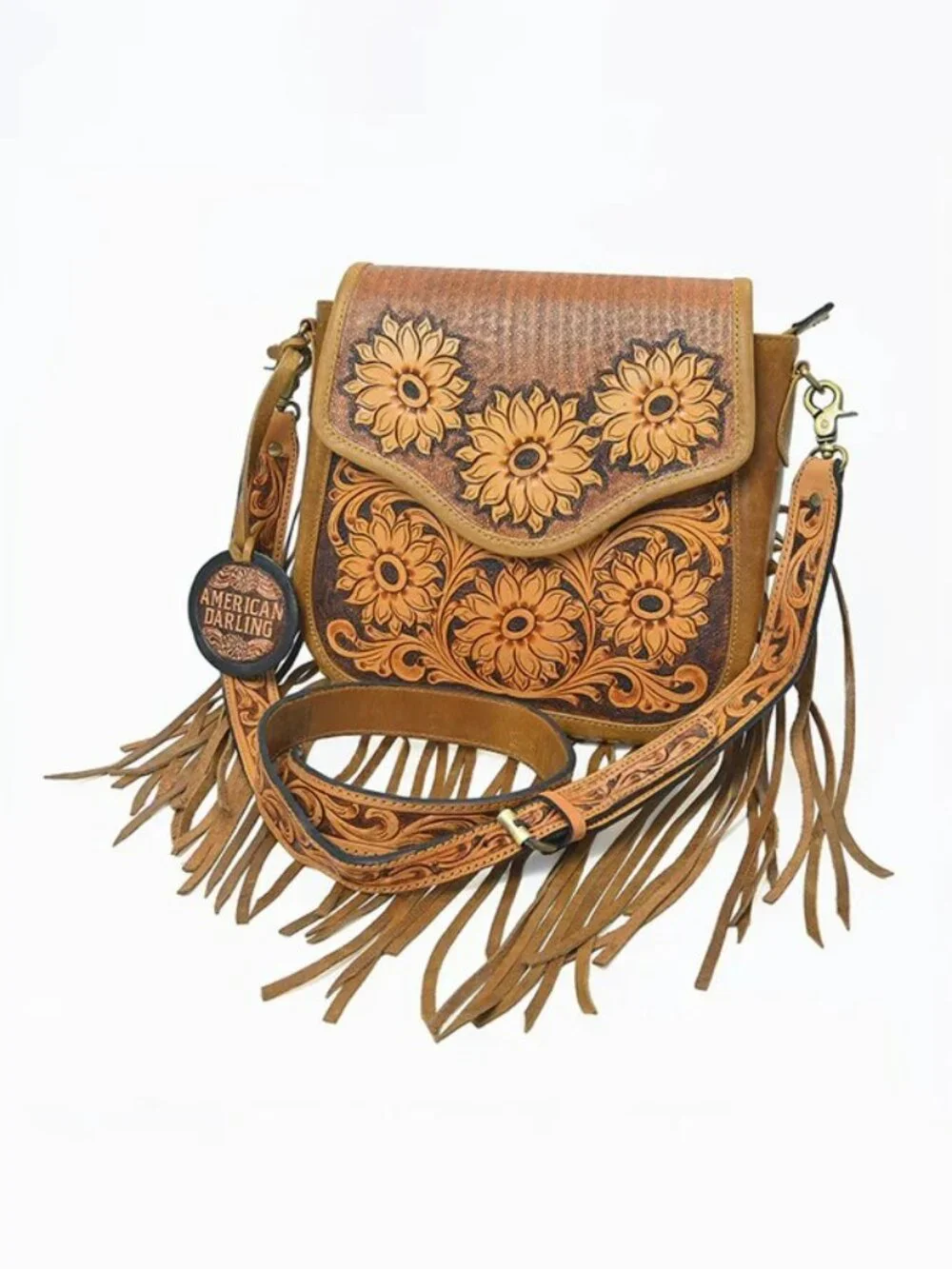 American Darling Sunflower Fringe Crossbody Bag